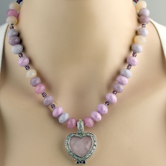 BG Designs Jewelry - Faux Locket Rose Quartz Necklace Set
